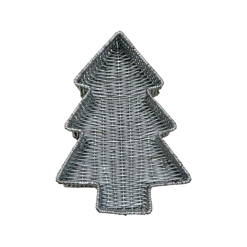 Vintage Silver Christmas Tree Wicker Basket Holiday Decor
